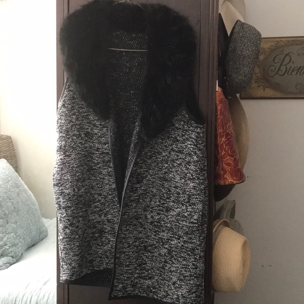 Talbots fur/leather trimmed vest